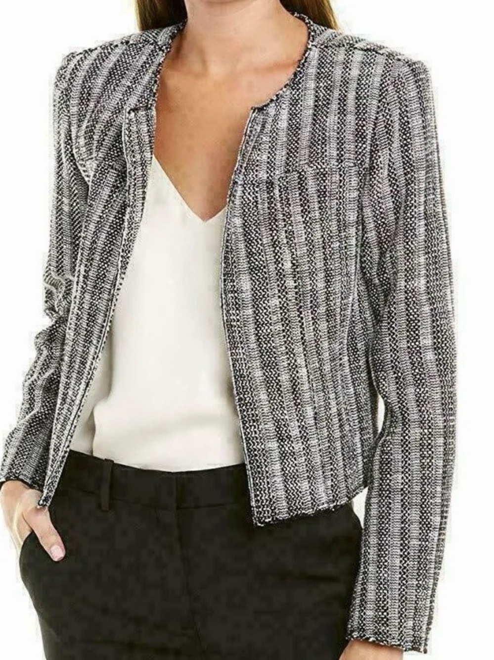 Theory Ualana Cailen Tweed Jacket Blazer cropped open front cotton